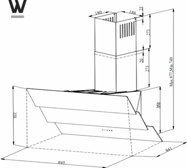 Wiggo WE-A943G(W) &ndash; Glas Schouw Afzuigkap, 90 cm &ndash; A+ Energieklasse, 4 Snelheden
