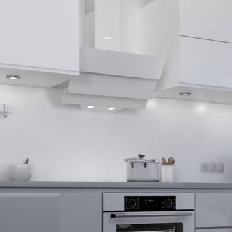 Wiggo WE-A643G(W) &ndash; Glas Schouw Afzuigkap, 90 cm &ndash; A+ Energieklasse, 4 Snelheden