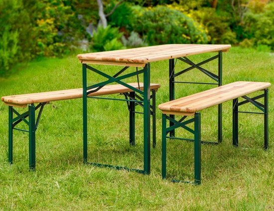 Gorillz Inklapbare Picknickset Biertafel-Inklapbare tafel en twee bankjes hout