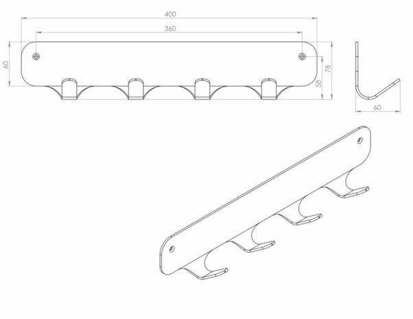 Gorillz Rounded Four - Wandkapstok - Industrieel metaal - 4 haken - Turqoise