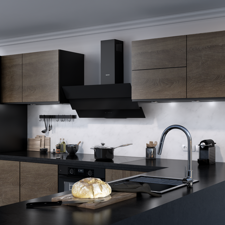 Wiggo WE-A943G(B) – Glas Schouw Afzuigkap, 90 cm – A+ Energieklasse, 4 Snelheden