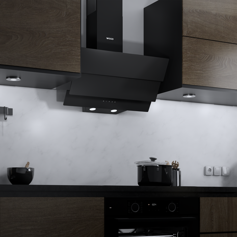 Wiggo WE-A643G(B) – Glas Schouw Afzuigkap, 90 cm – A+ Energieklasse, 4 Snelheden