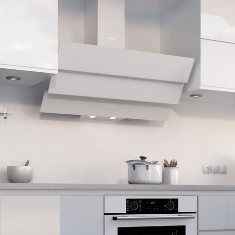 Wiggo WE-A943G(W) – Glas Schouw Afzuigkap, 90 cm – A+ Energieklasse, 4 Snelheden