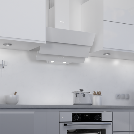 Wiggo WE-A643G(W) – Glas Schouw Afzuigkap, 90 cm – A+ Energieklasse, 4 Snelheden