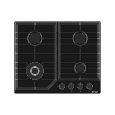 Wiggo WH-G634RL(B) - Inbouw gaskookplaat met Wok - 60cm - Zwart